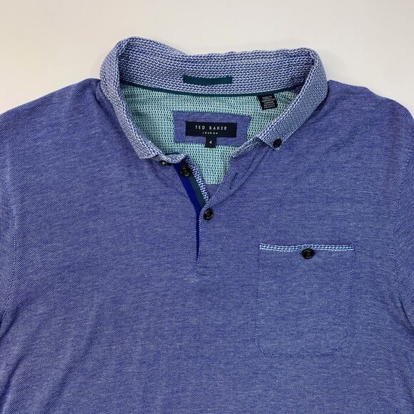 Ted Baker Polo Shirt Mens 4 (US M) SLIM Ocean Heather Cotton Chest Pocket Golf - Picture 4 of 11